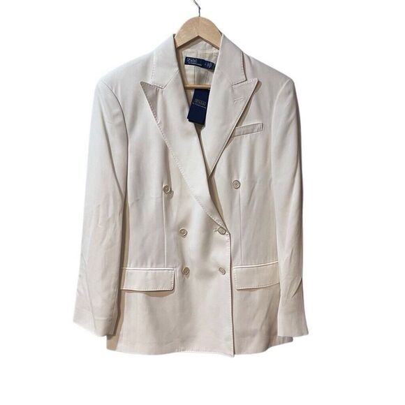 Polo Ralph Lauren Women Double Breasted Size 6 Satin Blazer Relaxed White $698 - Picture 2 of 8